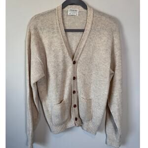 True Vintage Lord Jeff Sweater Mens XL Tan Shetland Wool Cardigan Grandpa Preppy